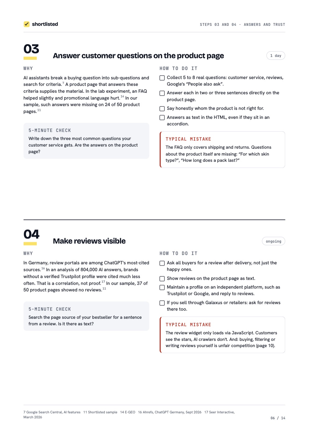 Page 6: Answer customer questions and make reviews visible